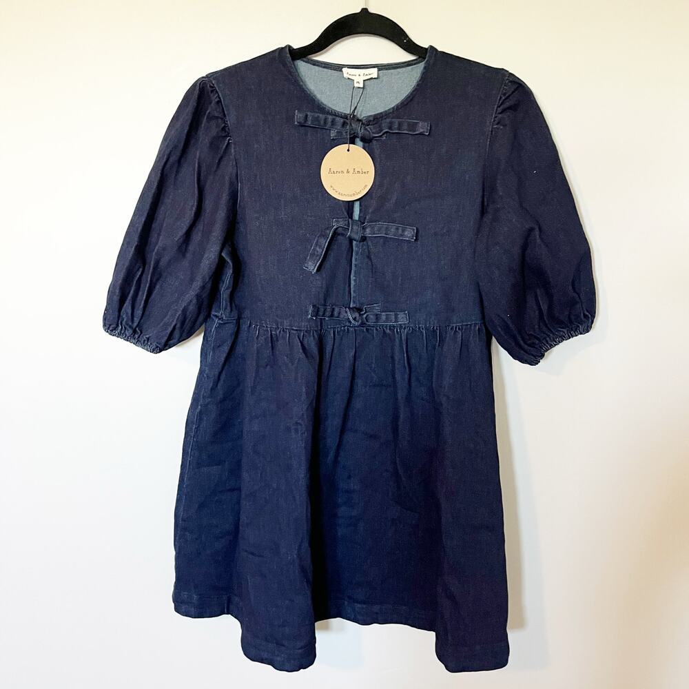 Aaron‎ & Amber Babydoll Ribbon Tie Denim Mini
Dress blue medium nwt